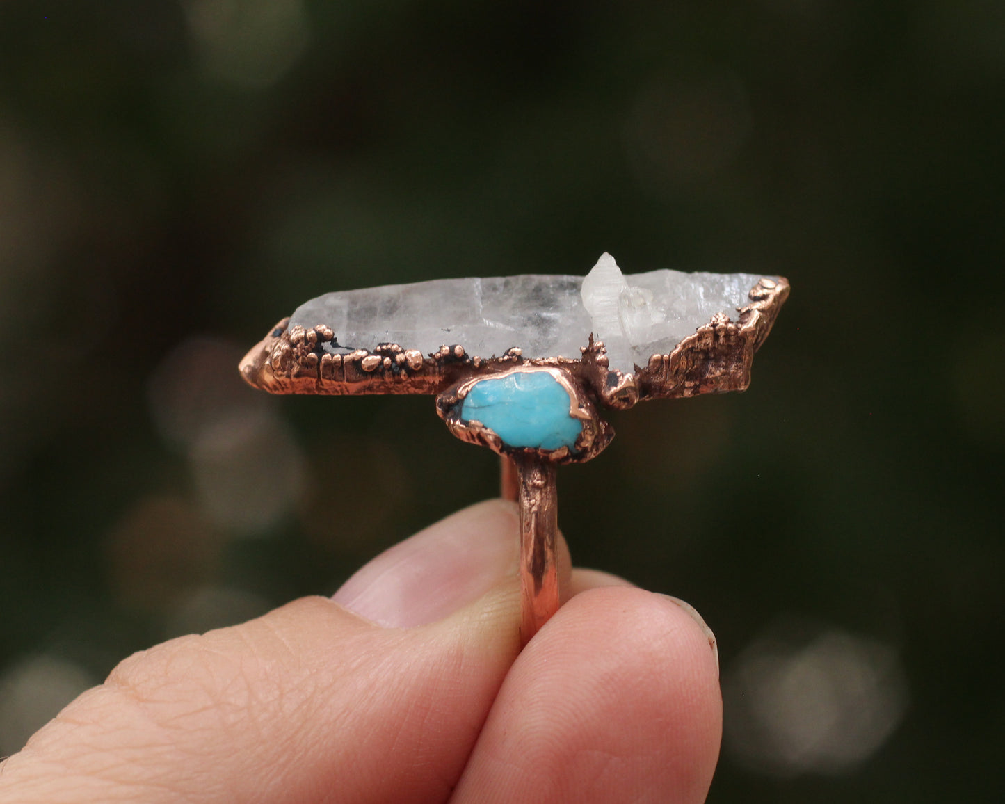 Quartz and Turquoise ring - Size 7.75