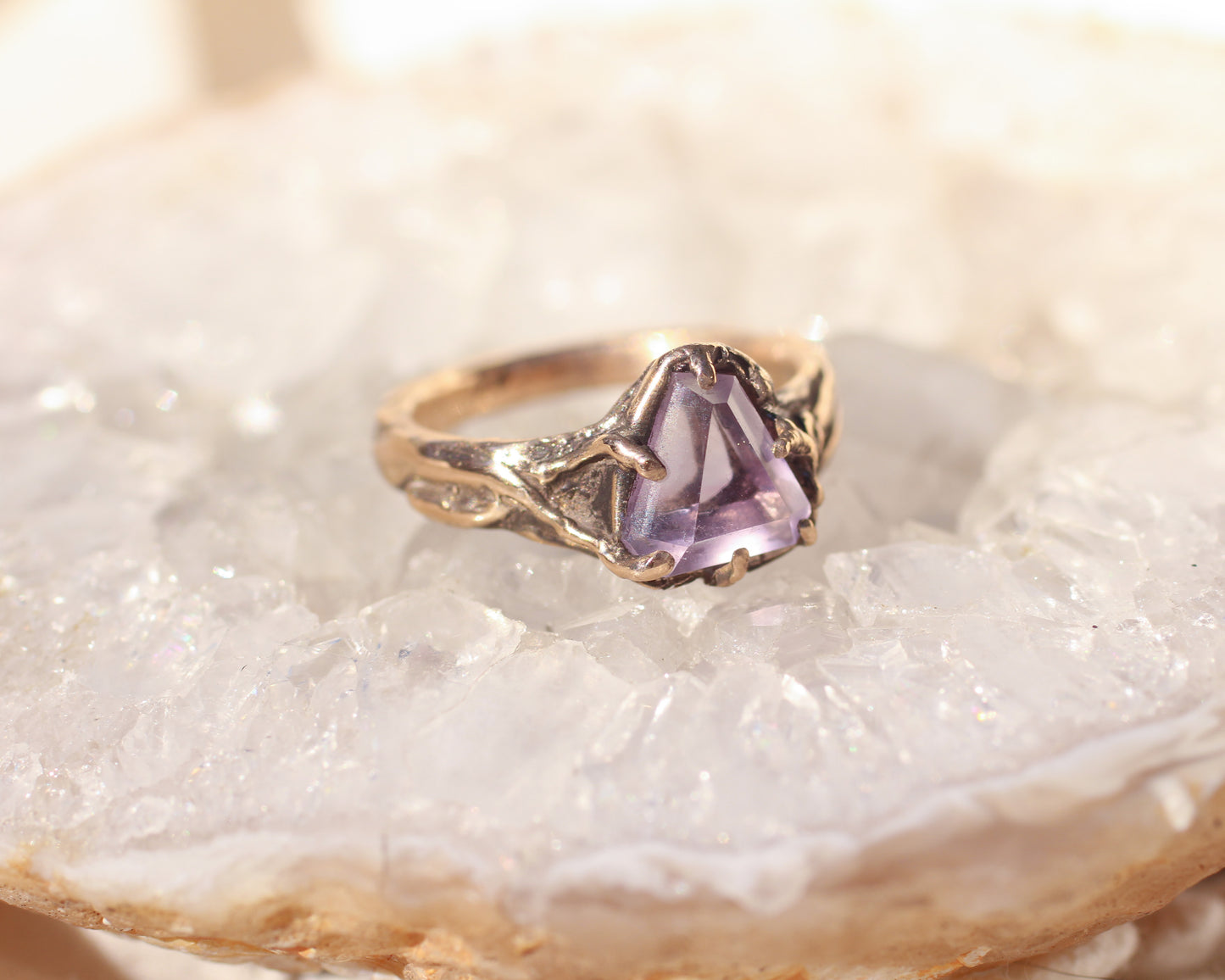 Hand faceted Amethyst ring - Size  7.25