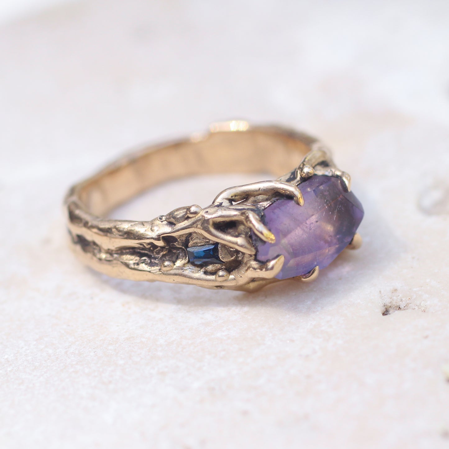 Amethyst and Sapphire ring - Bronze - Size 9.5