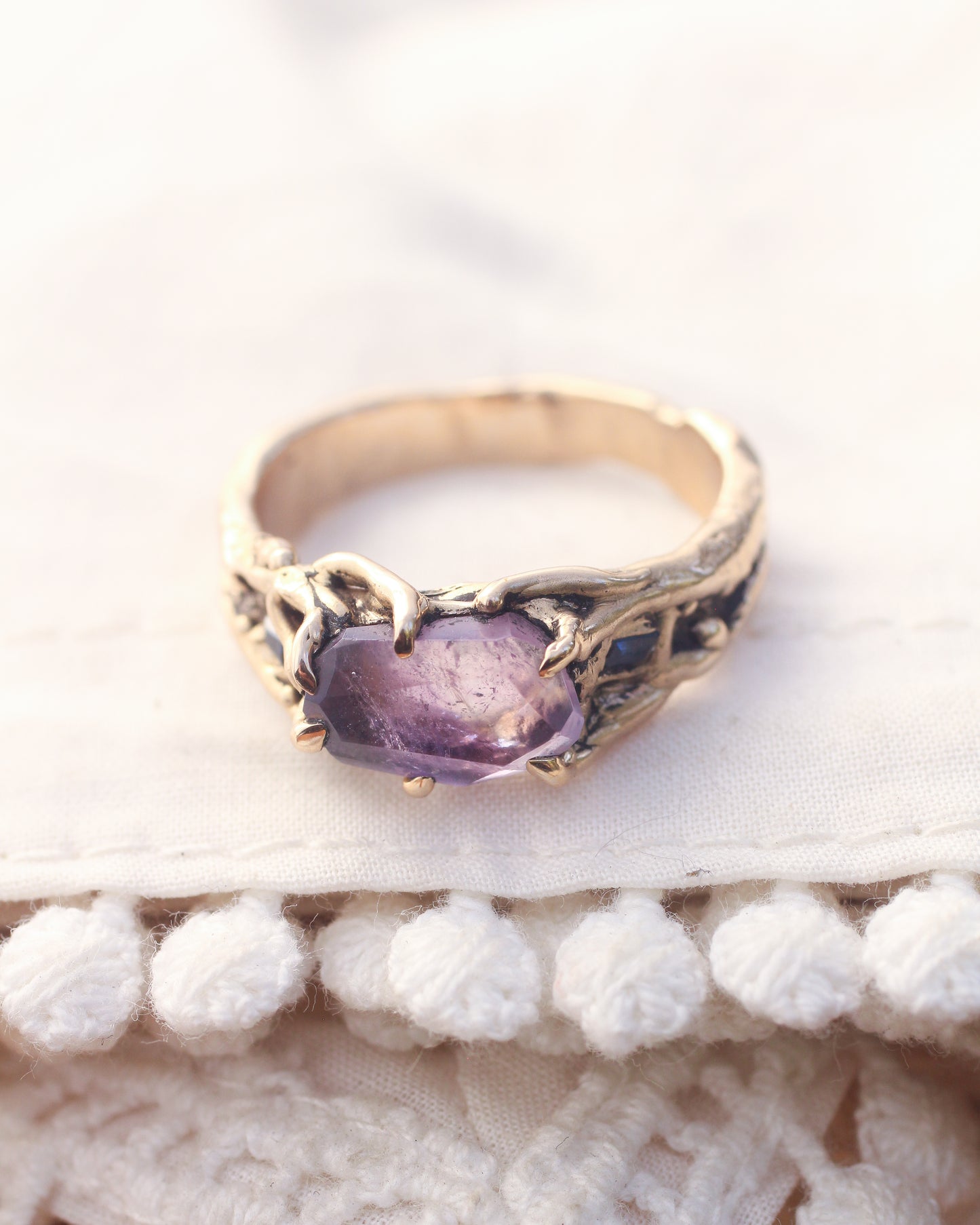 Amethyst and Sapphire ring - Bronze - Size 9.5