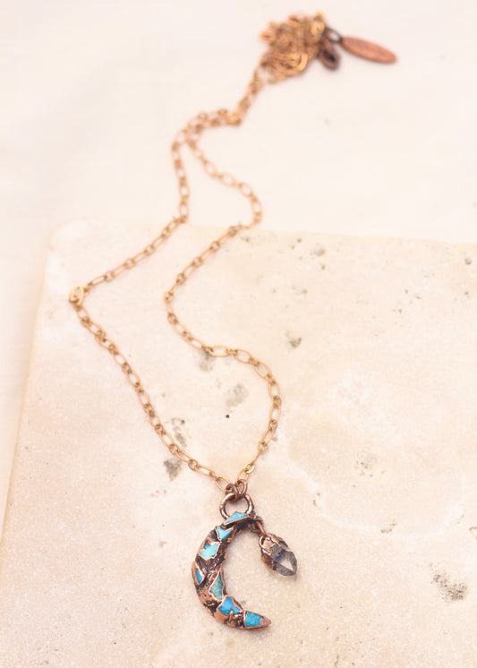 Turquoise and Quartz moon necklace