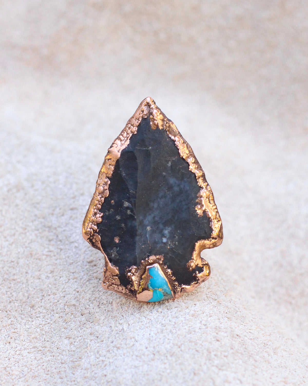 Black Stone and Turquoise Arrowhead Ring - size 6.75