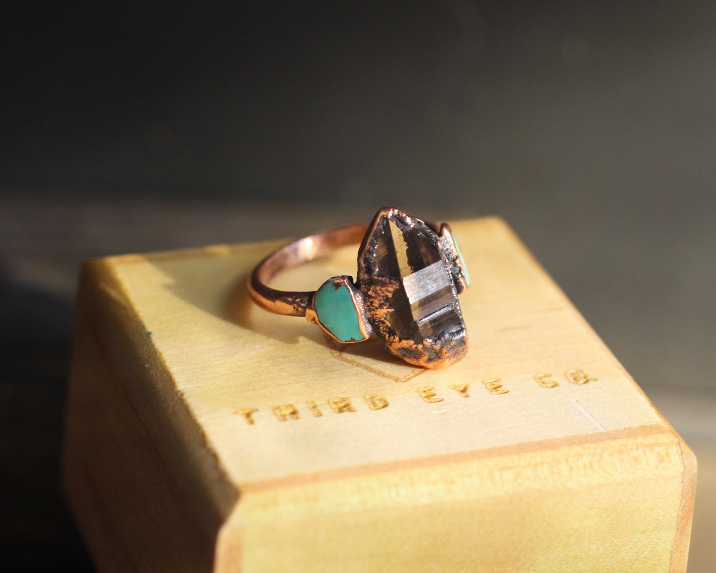 Smoky Quartz and Turquoise ring - Size 6.75