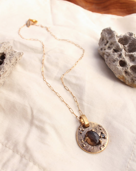 Morion Smoky Quartz and Topaz Star Chart necklace