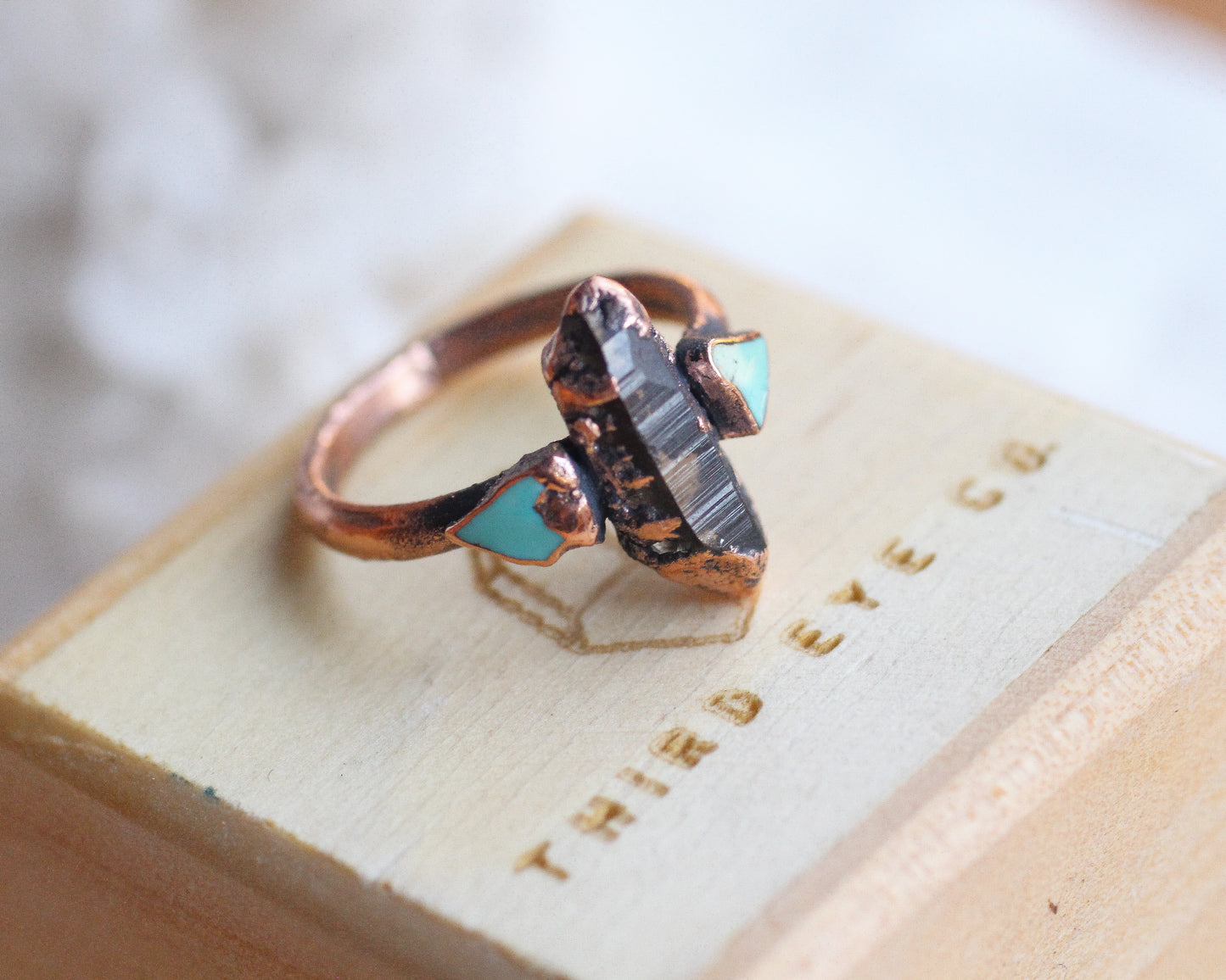 Smoky Quartz and Turquoise ring - Size 8.25
