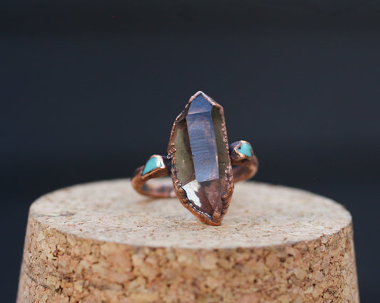 Smoky Quartz and Turquoise ring - Size 8.75