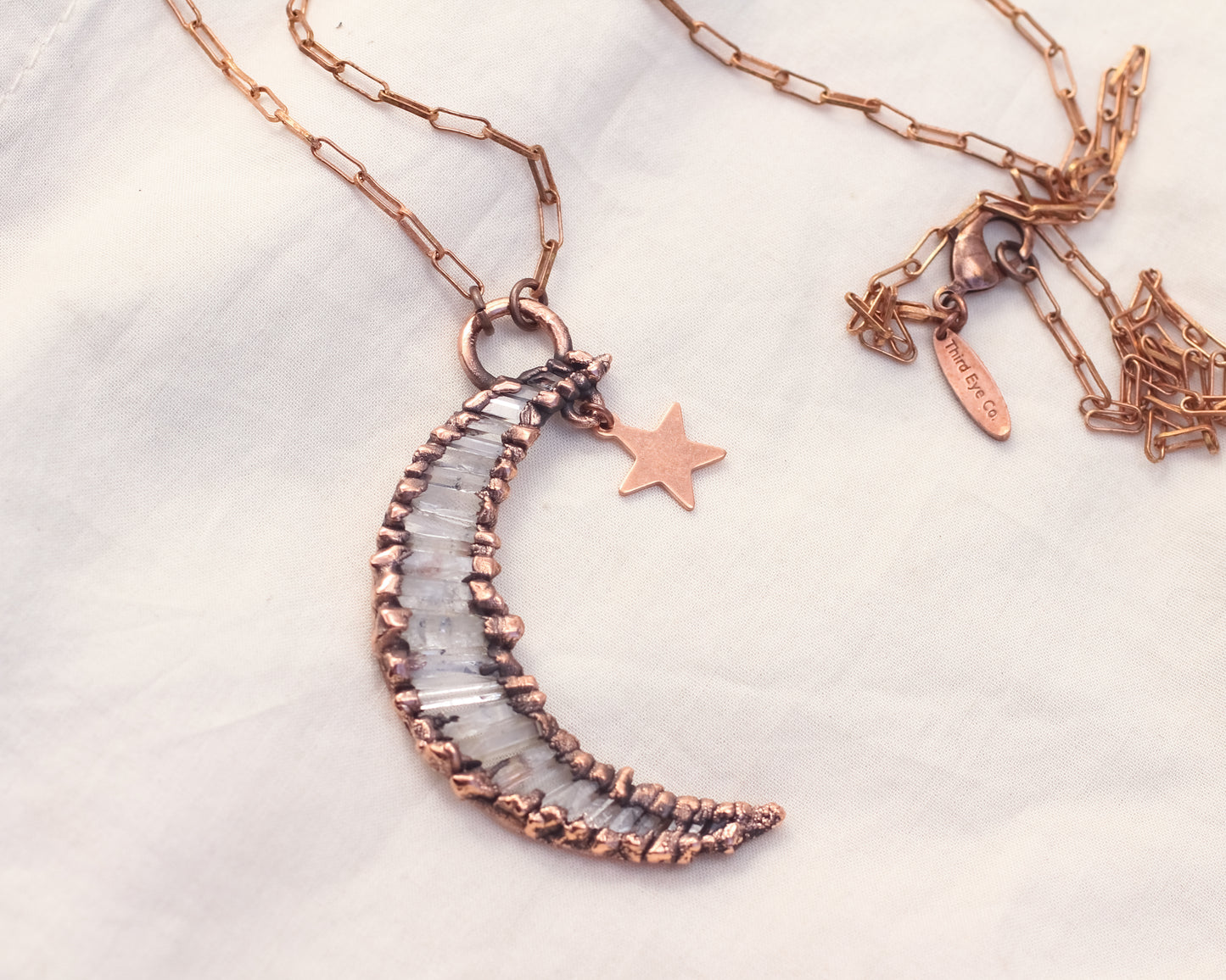 Large Quartz moon and star charm necklace