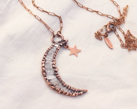 Large Quartz moon and star charm necklace