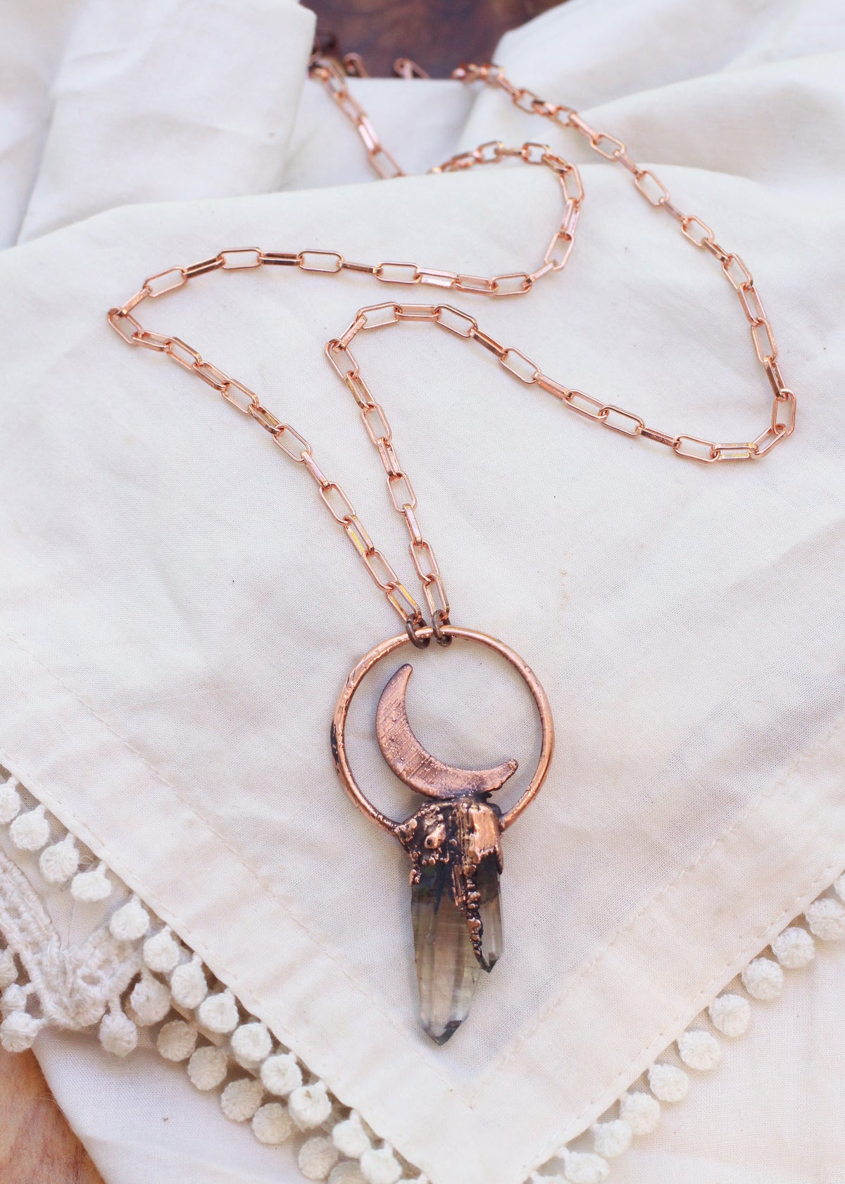 Ombré Smoky Quartz Crescent Moon Necklace