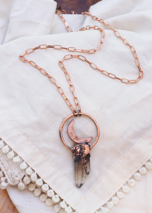 Ombré Smoky Quartz Crescent Moon Necklace