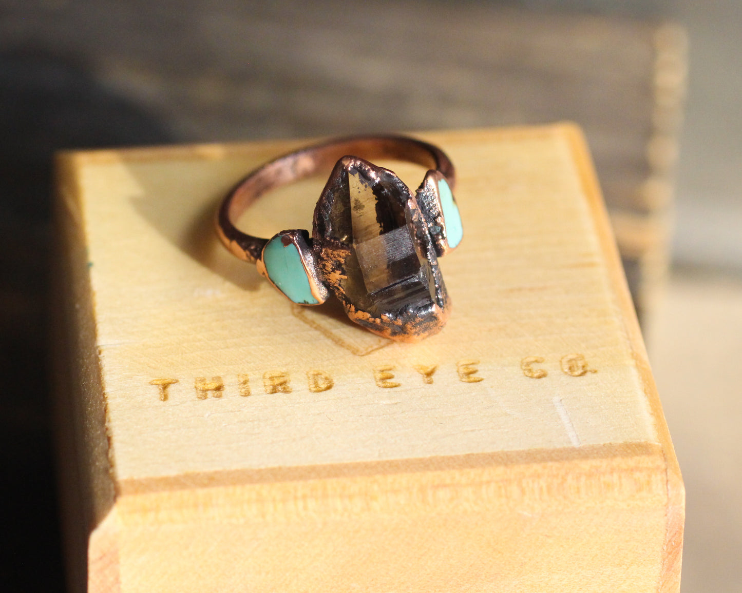 Smoky Quartz and Turquoise ring - Size 6.75