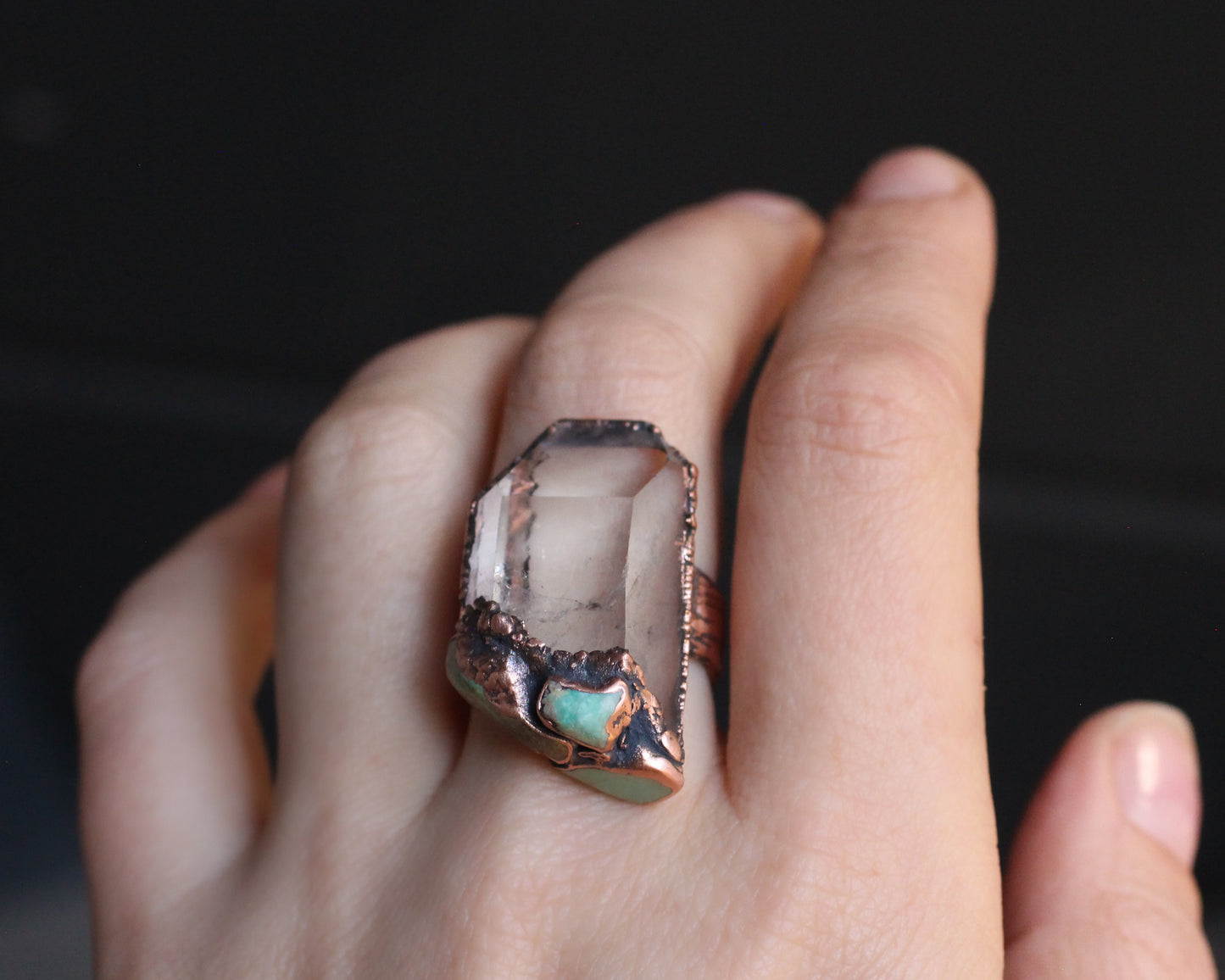 Statement Quartz and Turquoise ring - Size 8.25