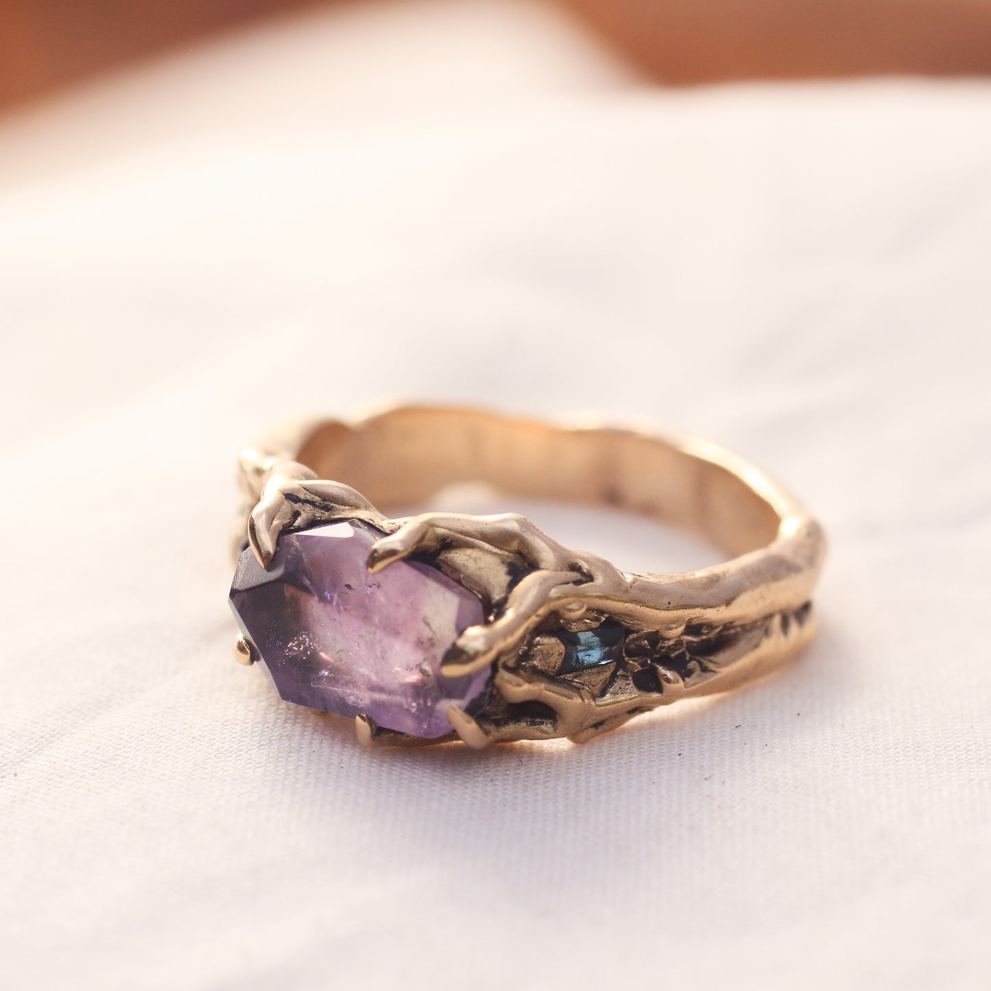 Amethyst and Sapphire ring - Bronze - Size 9.5