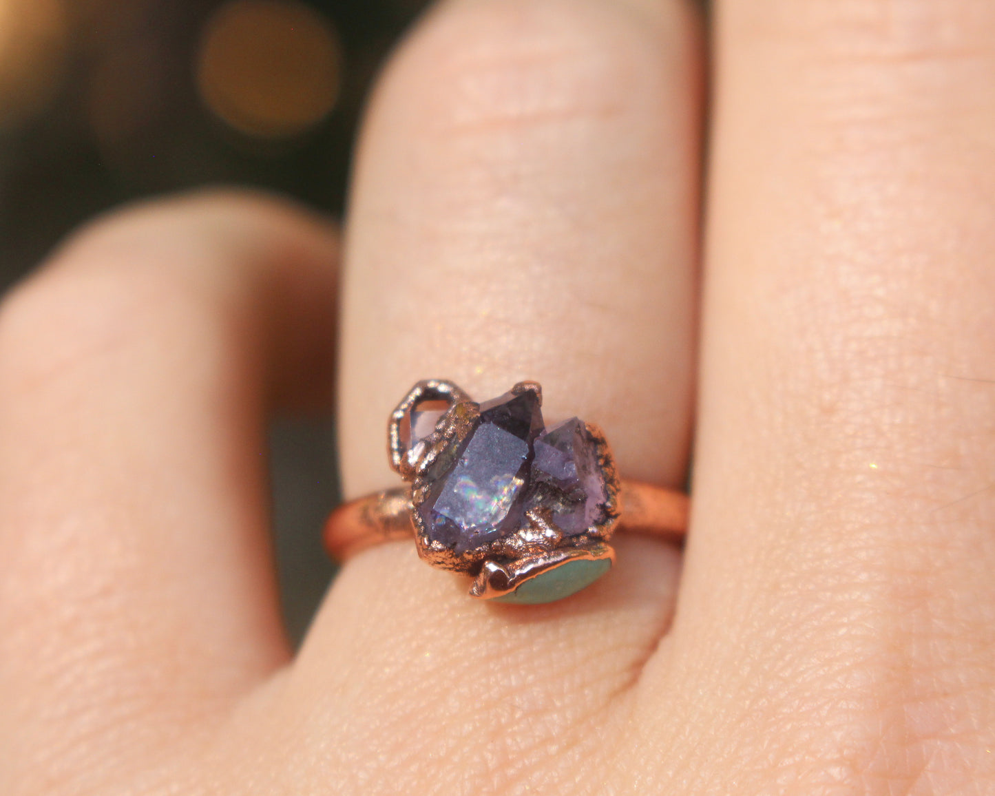 Amethyst, Topaz and Turquoise ring - Size 6.75