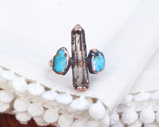 Smoky Quartz and Turquoise ring - Size 7