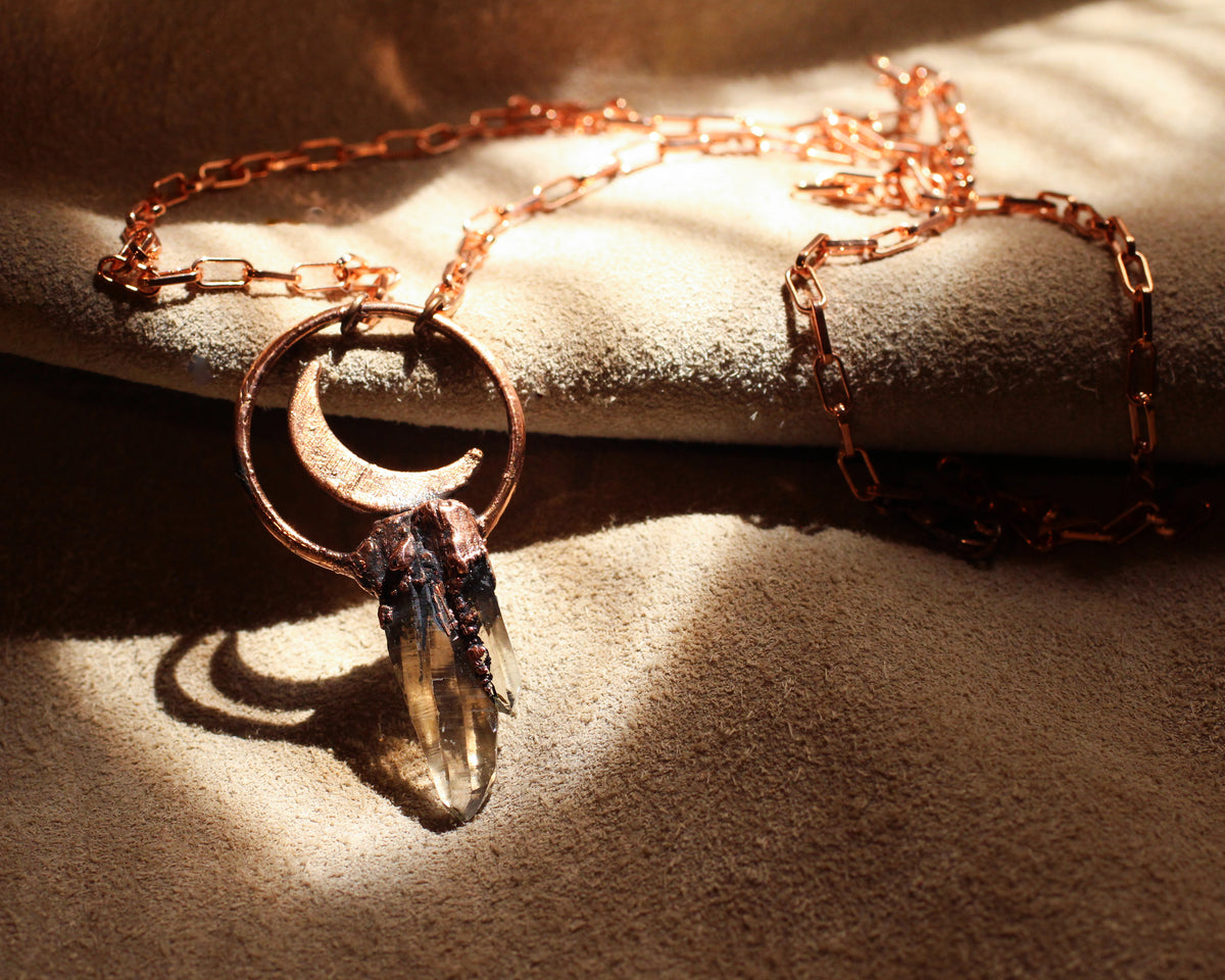 Ombré Smoky Quartz Crescent Moon Necklace