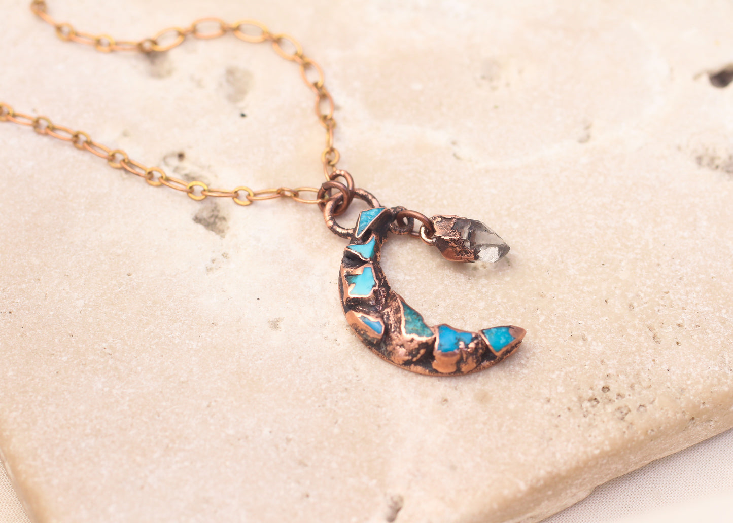 Turquoise and Quartz moon necklace