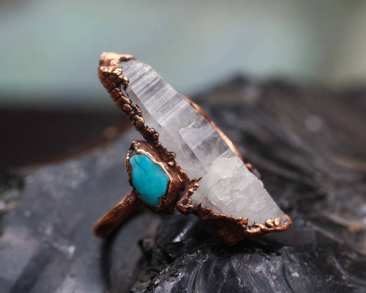 Quartz and Turquoise ring - Size 7.75