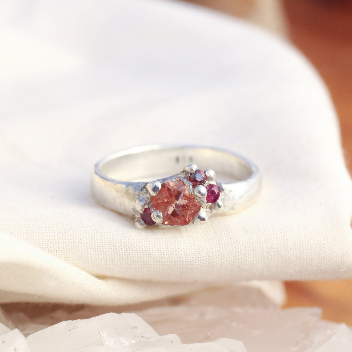 Oregon Schiller Sunstone, Ruby and Garnet Ring - size 8.25