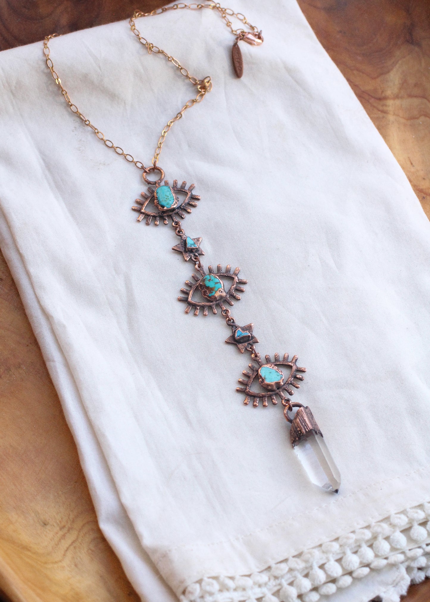 Three Eyes Turquoise and Quartz tiered necklace