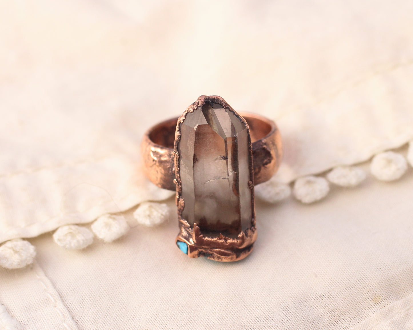 Smoky Quartz and Turquoise ring - Size 9