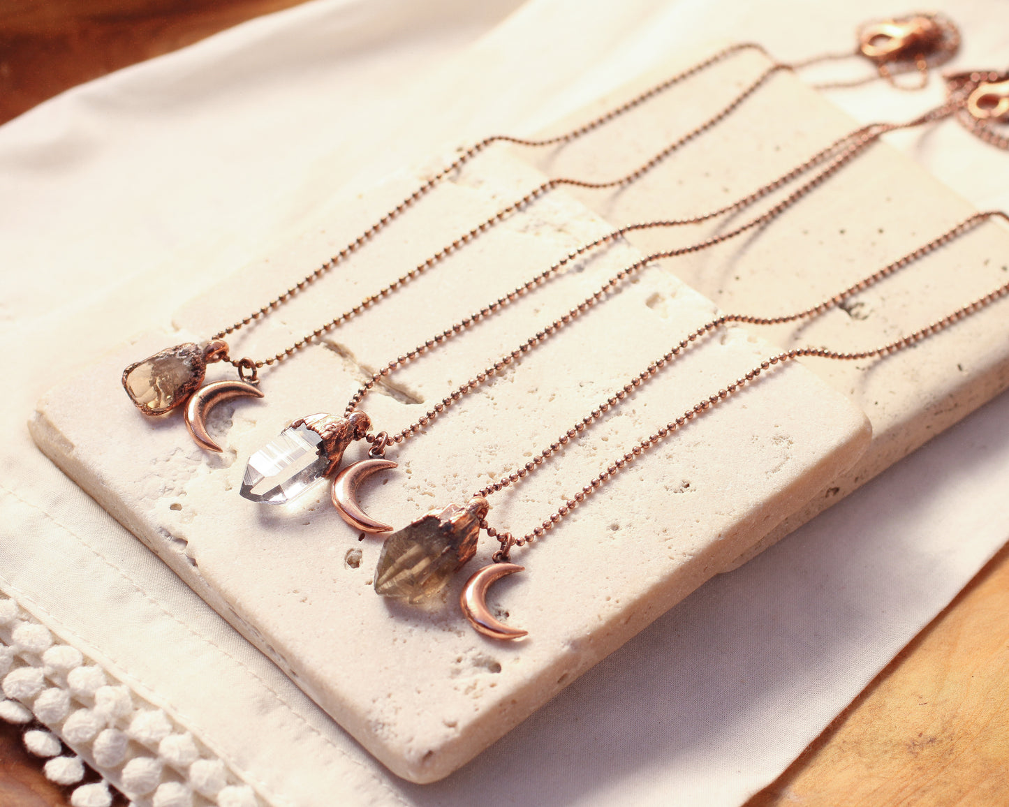 Moon and Gem charm necklaces