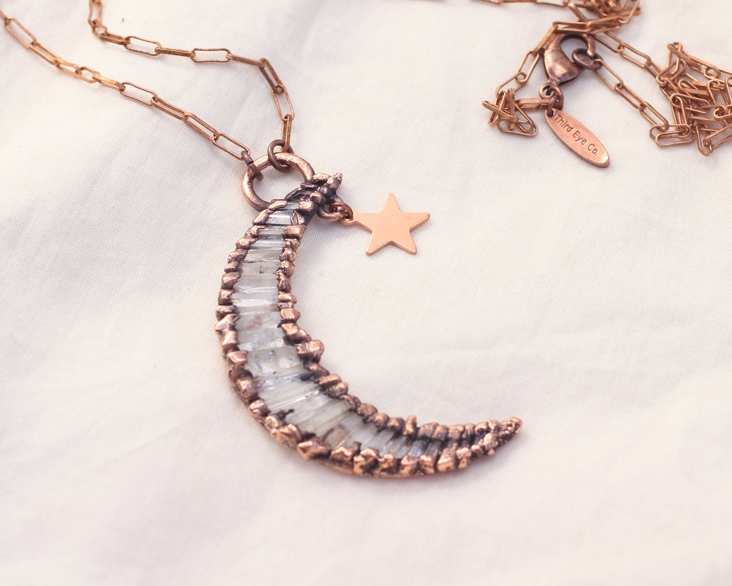 Large Quartz moon and star charm necklace