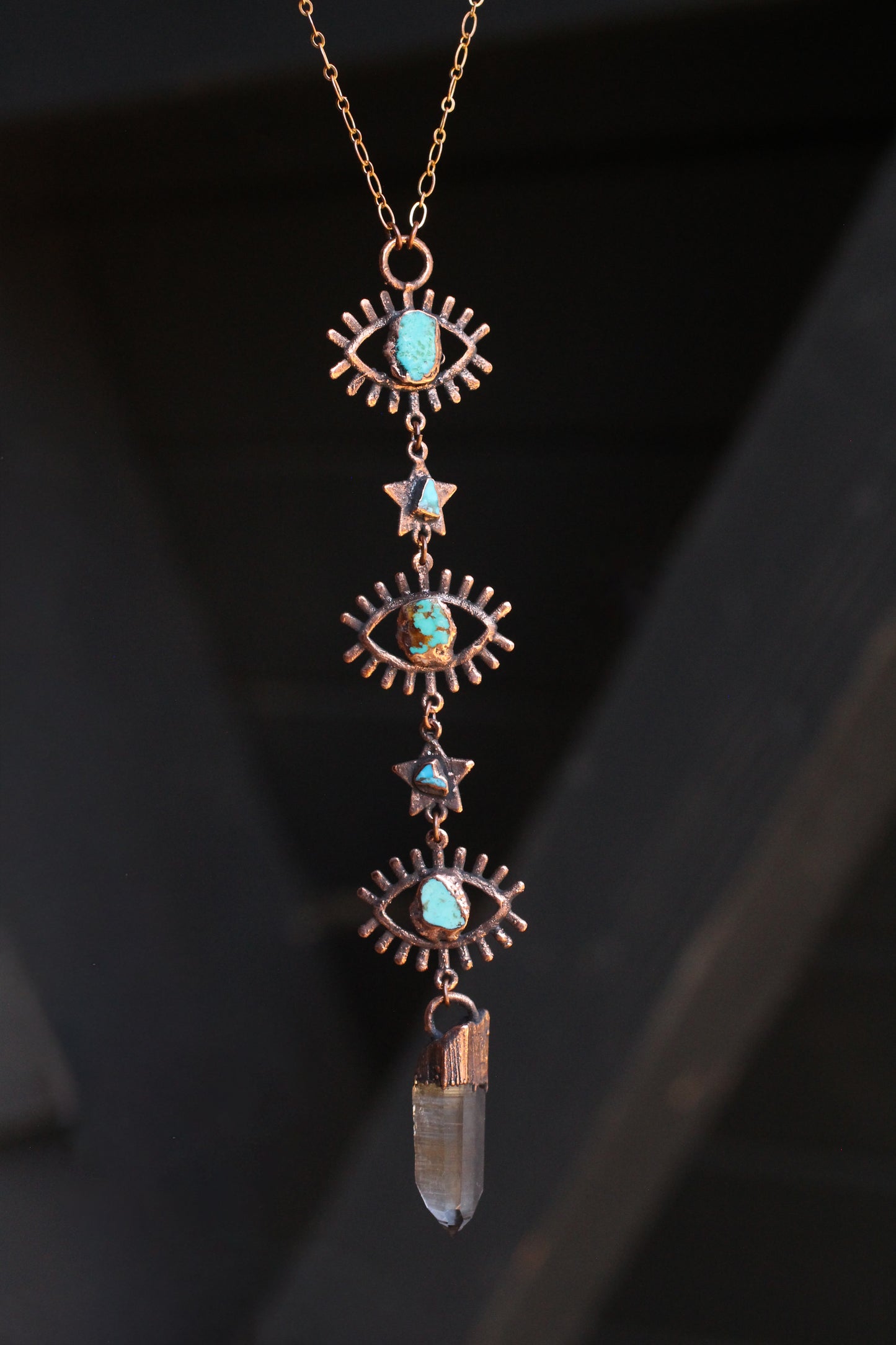 Three Eyes Turquoise and Quartz tiered necklace