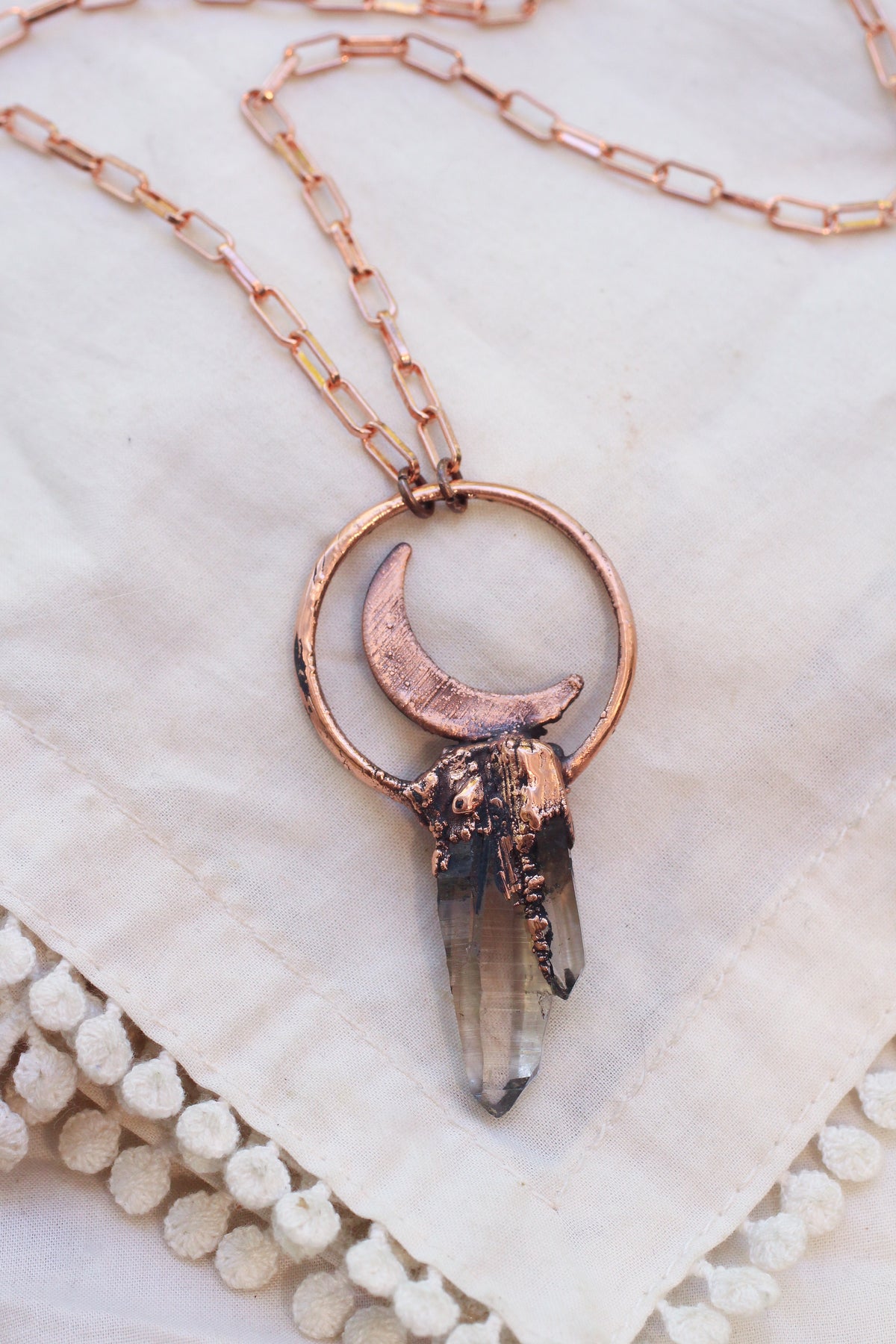 Ombré Smoky Quartz Crescent Moon Necklace