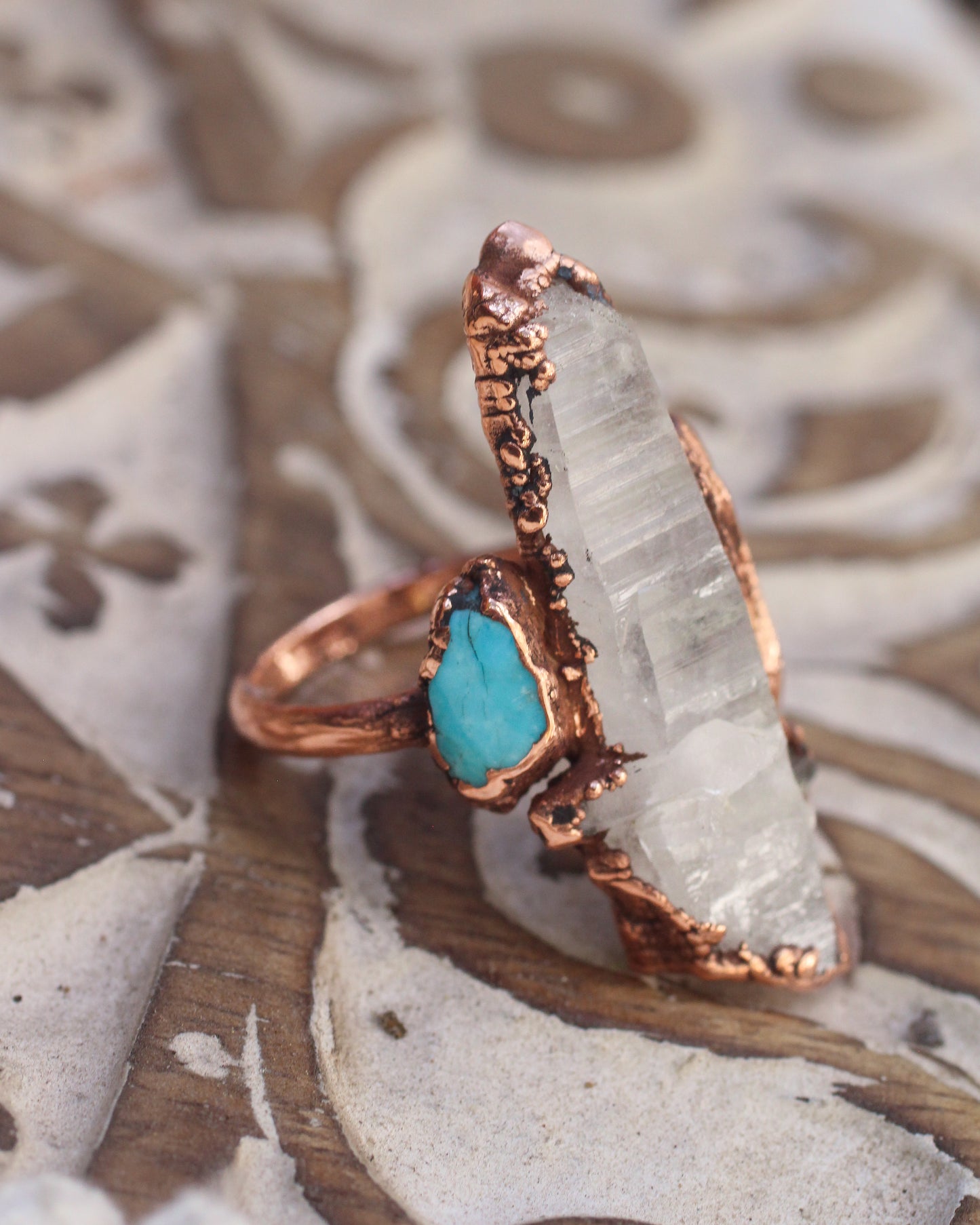 Quartz and Turquoise ring - Size 7.75