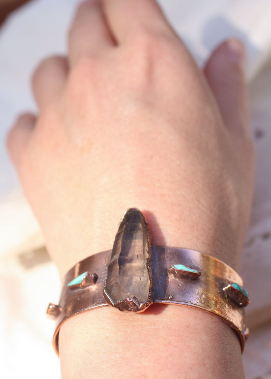Smoky Quartz and Turquoise cuff bracelet