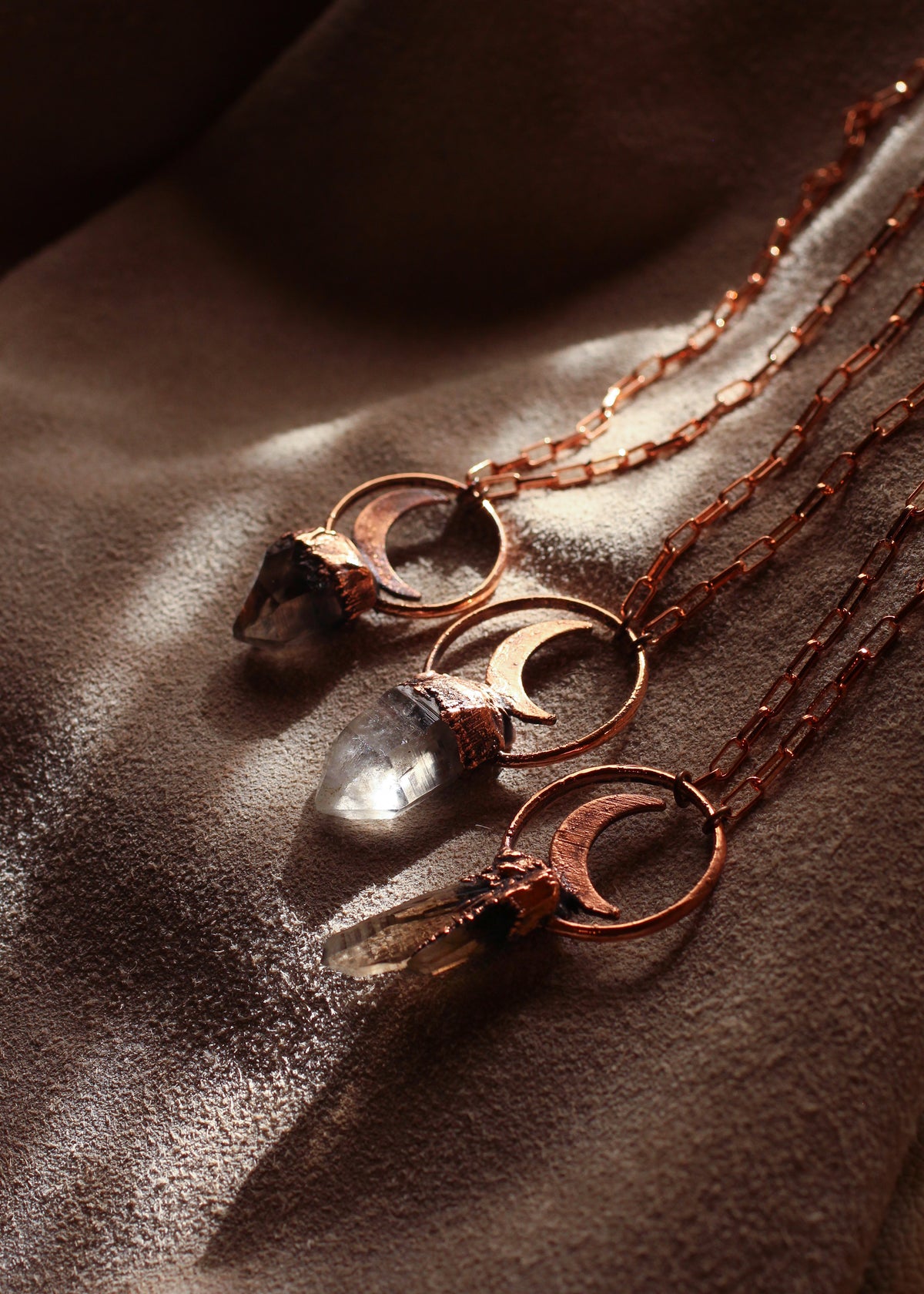 Ombré Smoky Quartz Crescent Moon Necklace