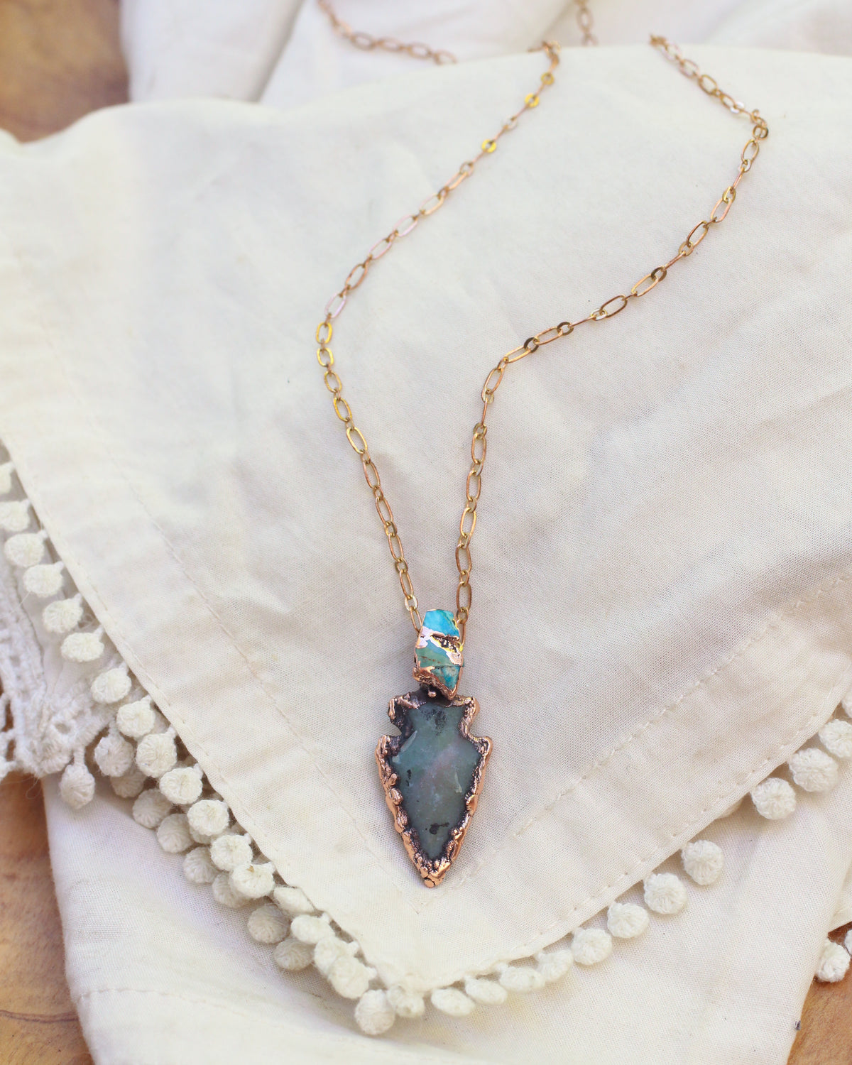 Natural Stone Arrowhead and Turquoise necklace