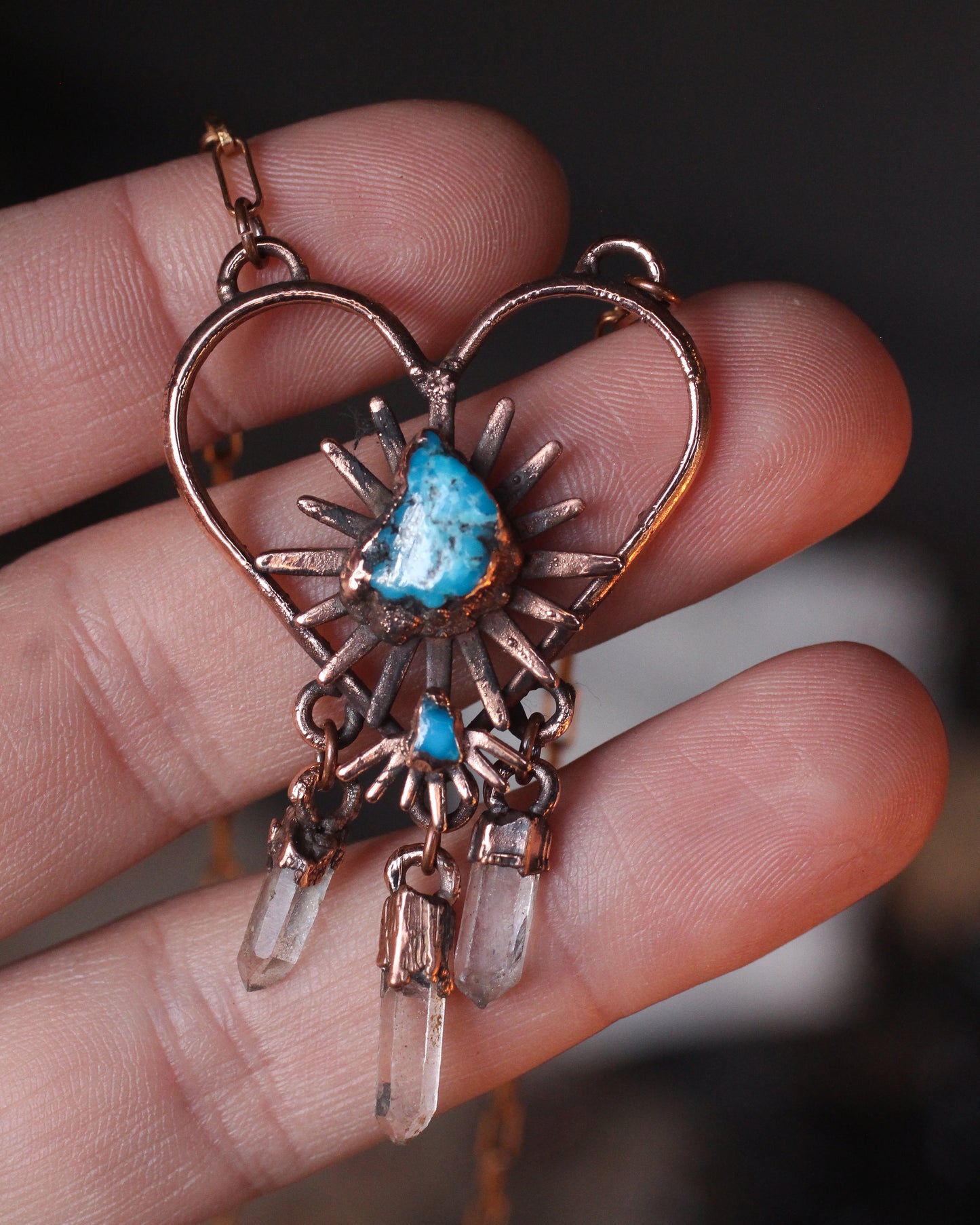 Southwest Heart necklace with Turquoise and Quartz