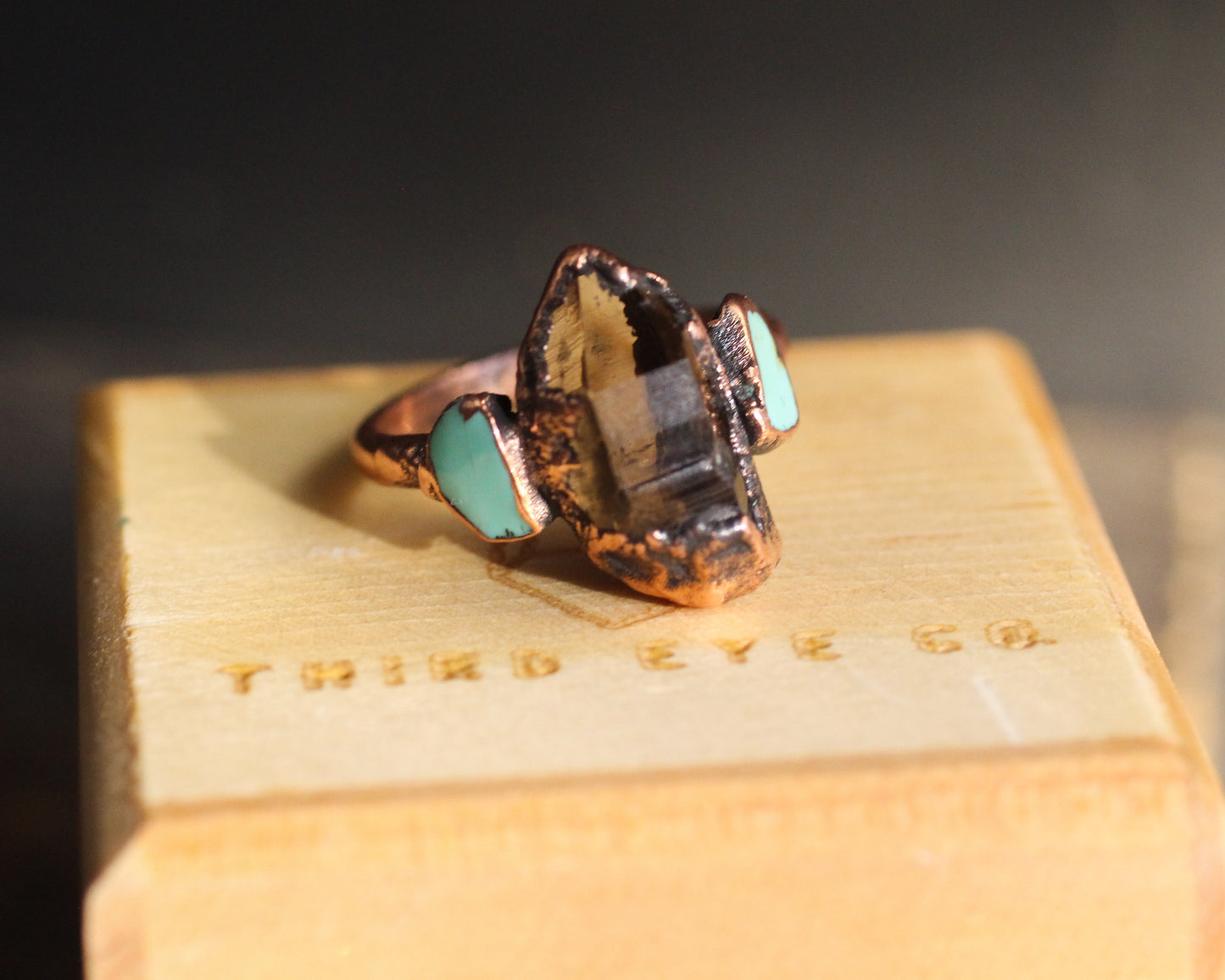 Smoky Quartz and Turquoise ring - Size 6.75
