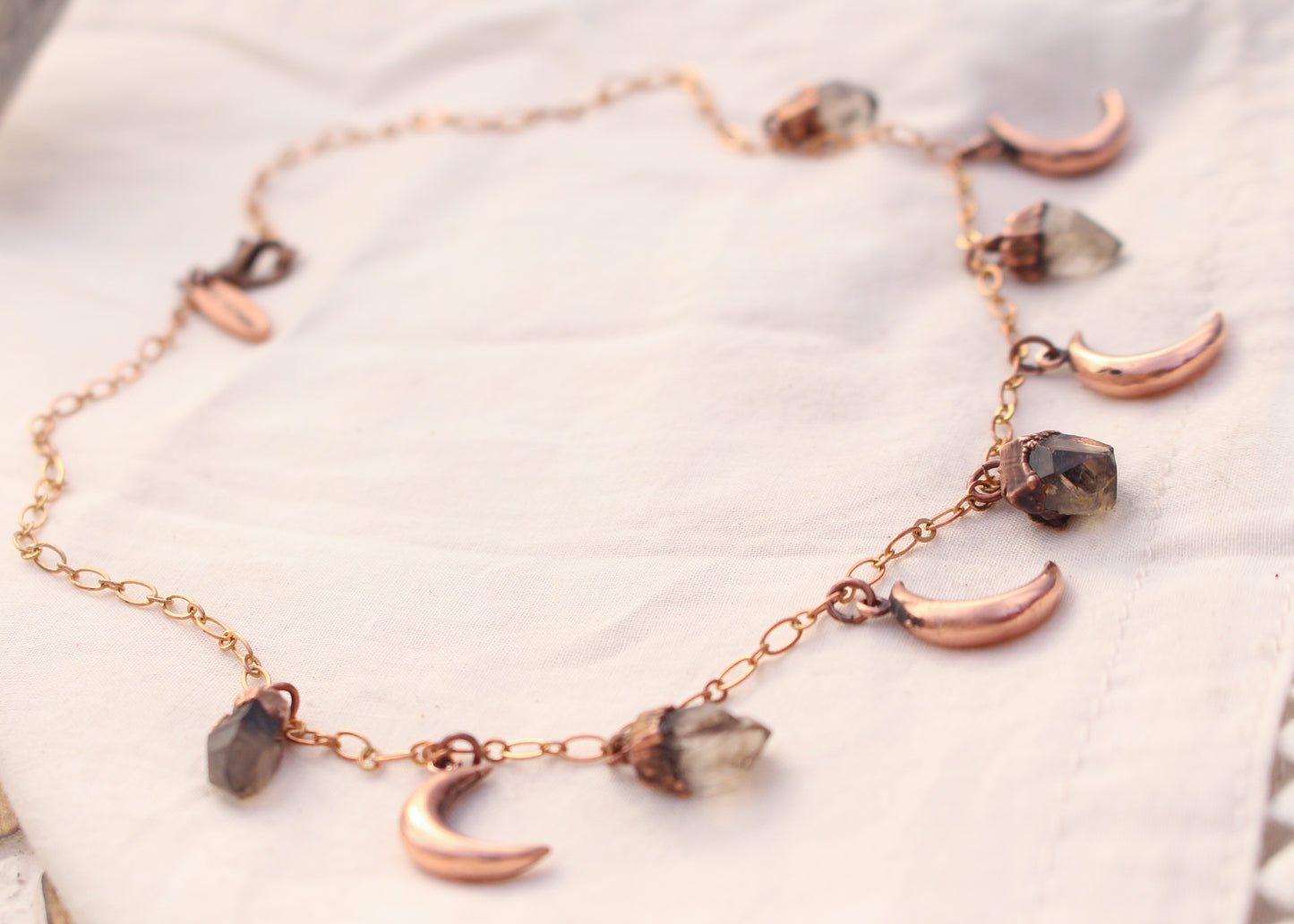 Smoky Quartz and Moon charm necklace