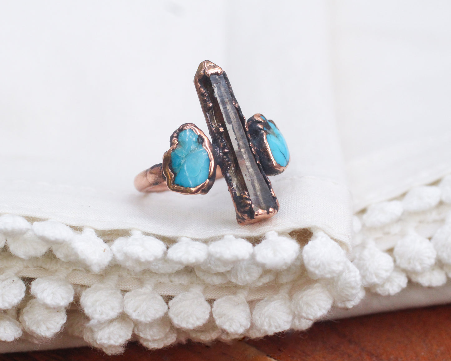 Smoky Quartz and Turquoise ring - Size 7