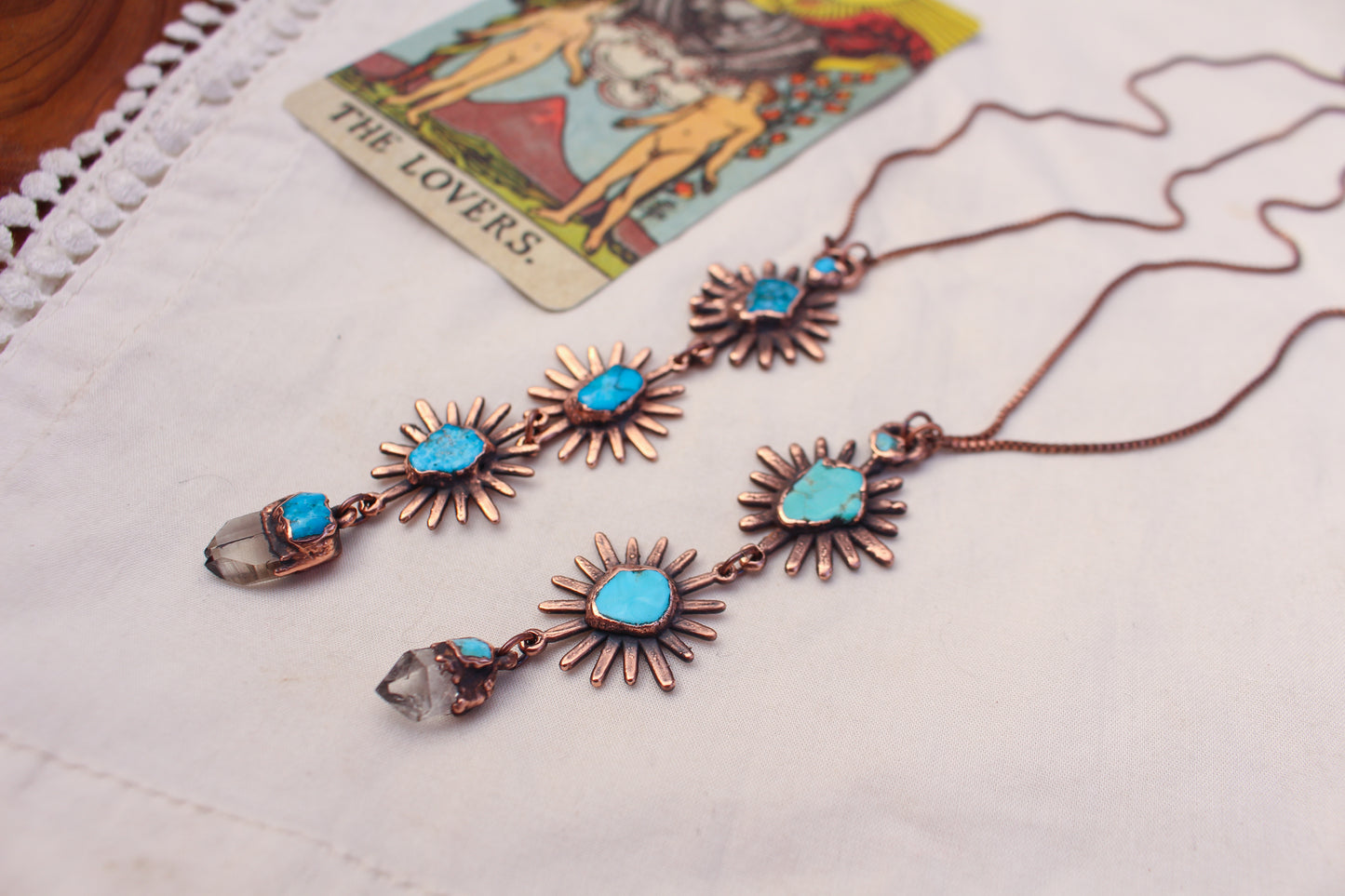 Turquoise and Smoky Quartz tiered Starburst necklace