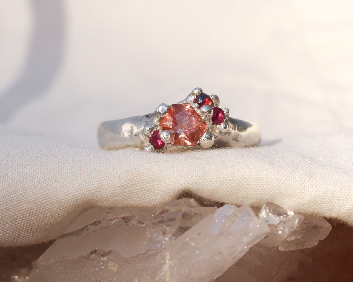 Oregon Schiller Sunstone, Ruby and Garnet Ring - size 8.25
