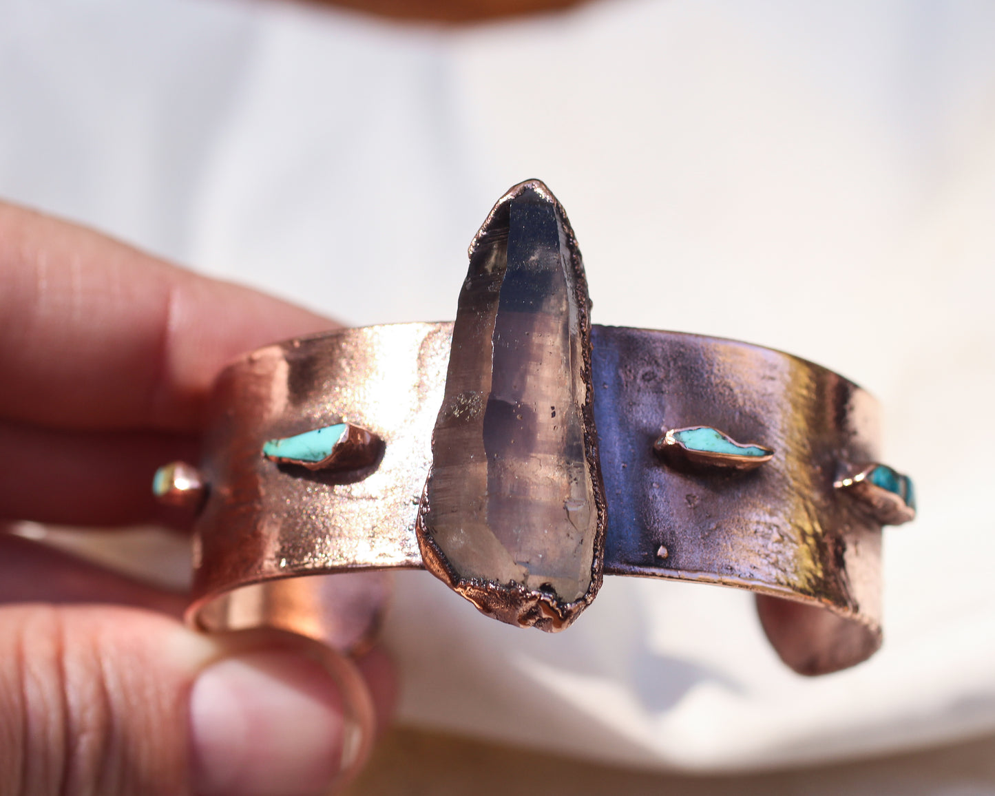 Smoky Quartz and Turquoise cuff bracelet