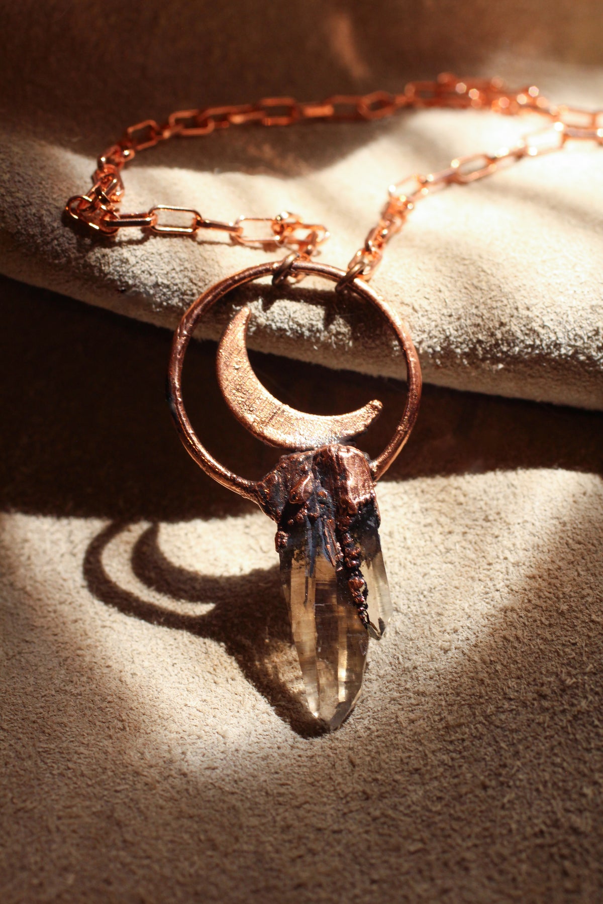 Ombré Smoky Quartz Crescent Moon Necklace