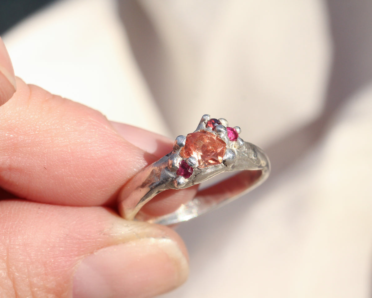 Oregon Schiller Sunstone, Ruby and Garnet Ring - size 8.25