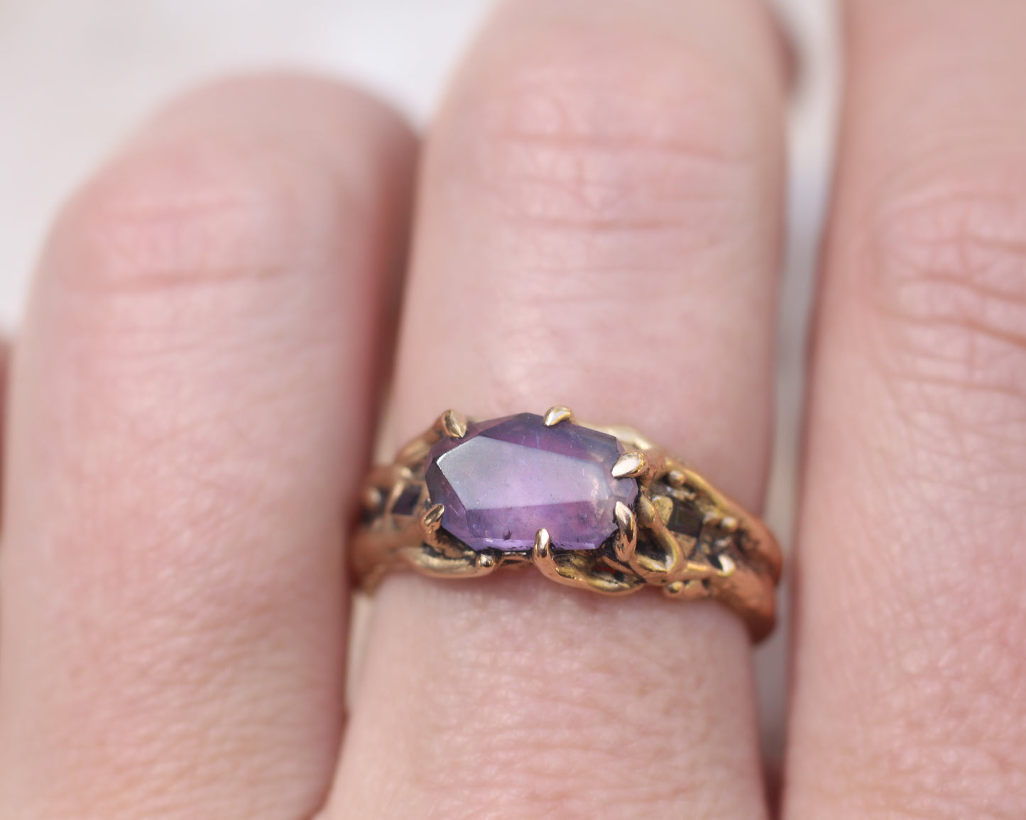 Amethyst and Sapphire ring - Bronze - Size 9.5