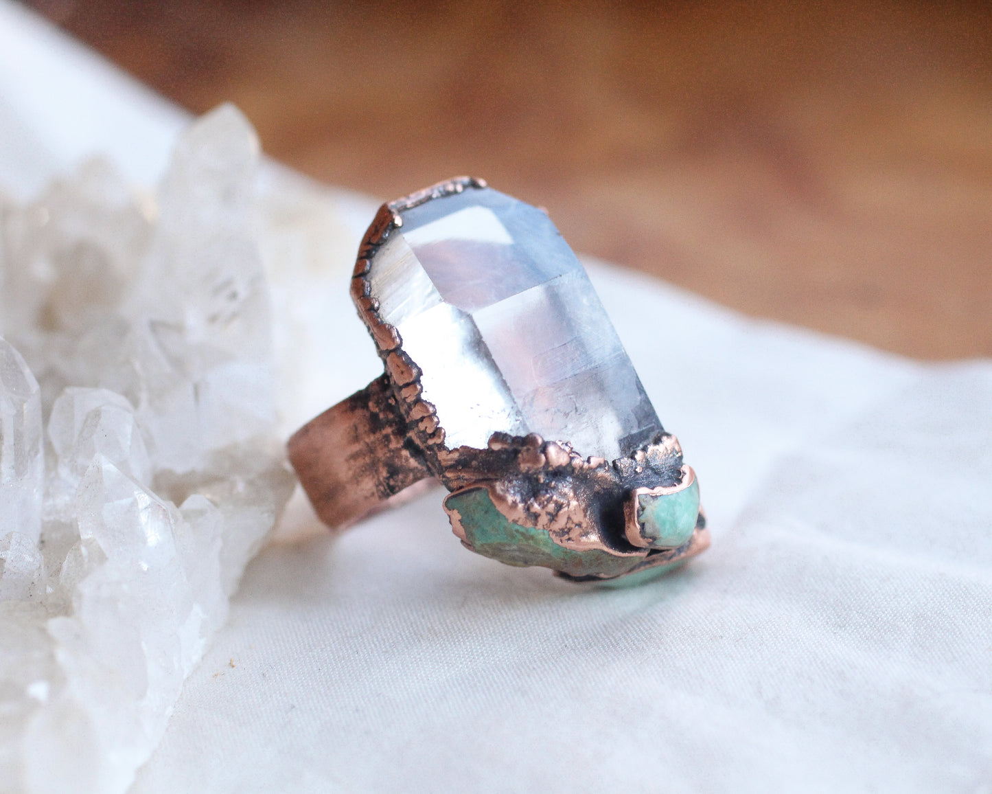 Statement Quartz and Turquoise ring - Size 8.25