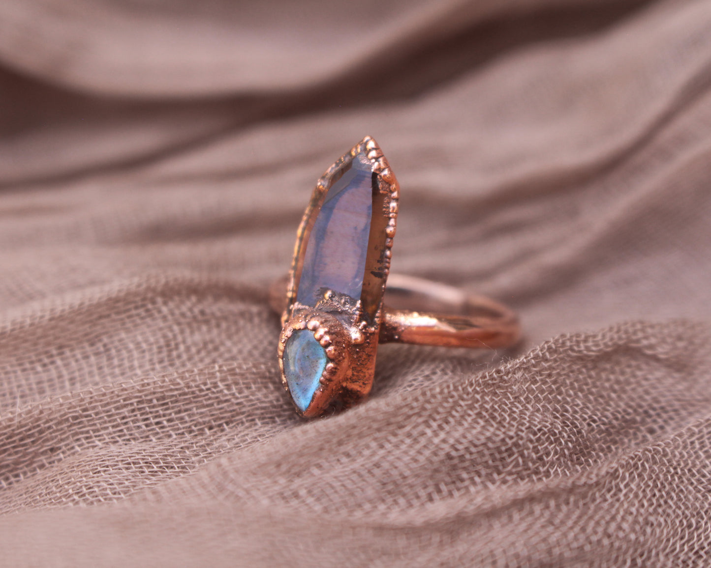 Smoky Quartz and labradorite ring - Size 9