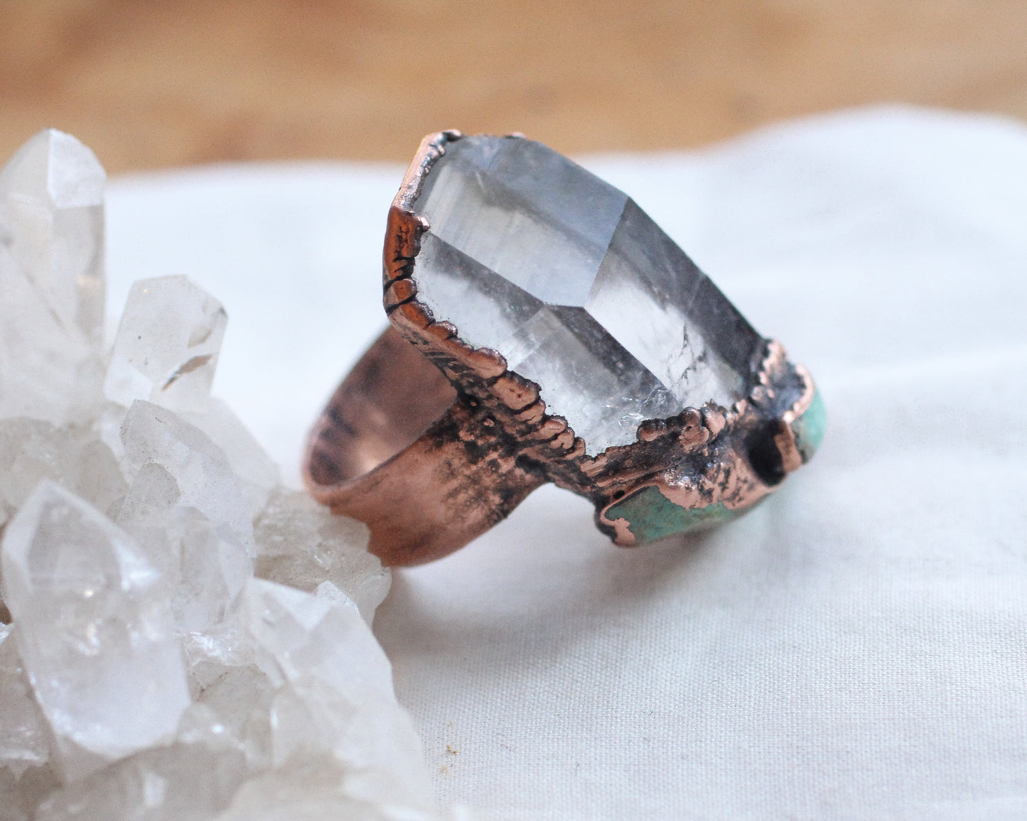 Statement Quartz and Turquoise ring - Size 8.25