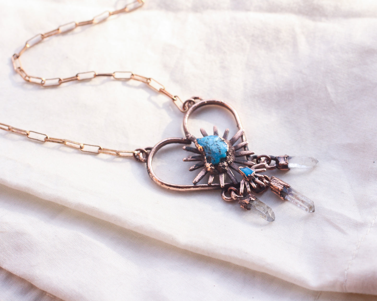 Southwest Heart necklace with Turquoise and Quartz