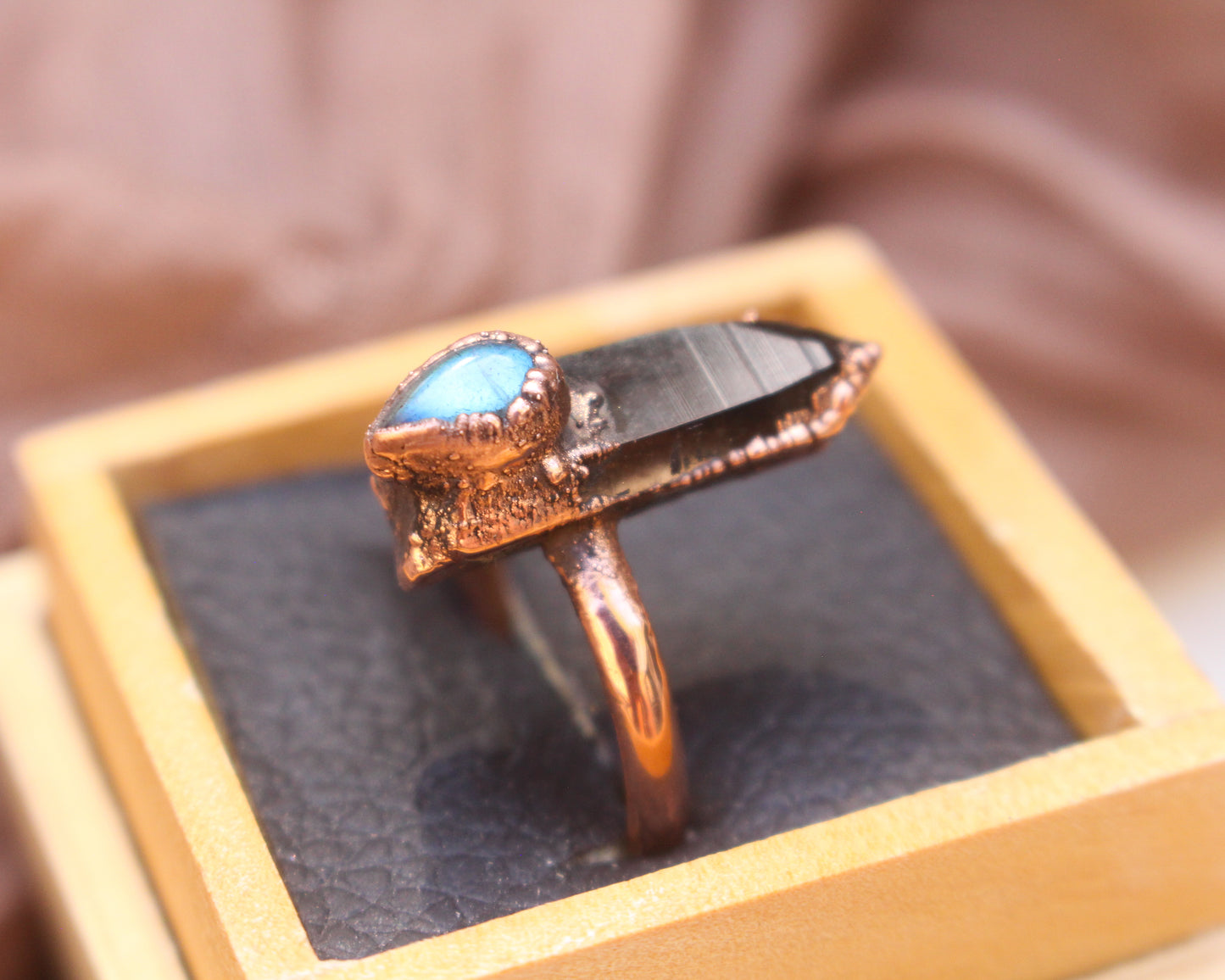 Smoky Quartz and labradorite ring - Size 9