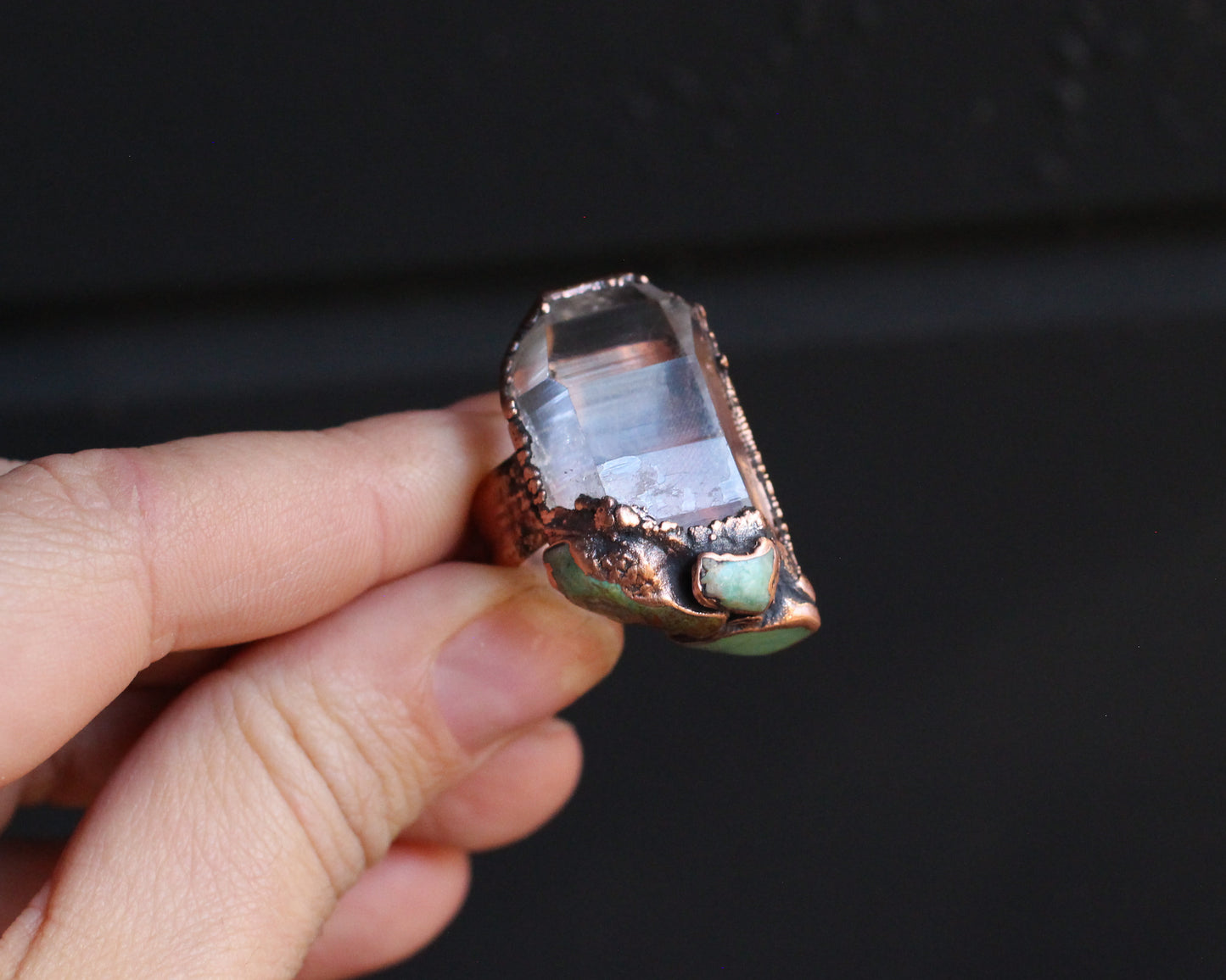 Statement Quartz and Turquoise ring - Size 8.25