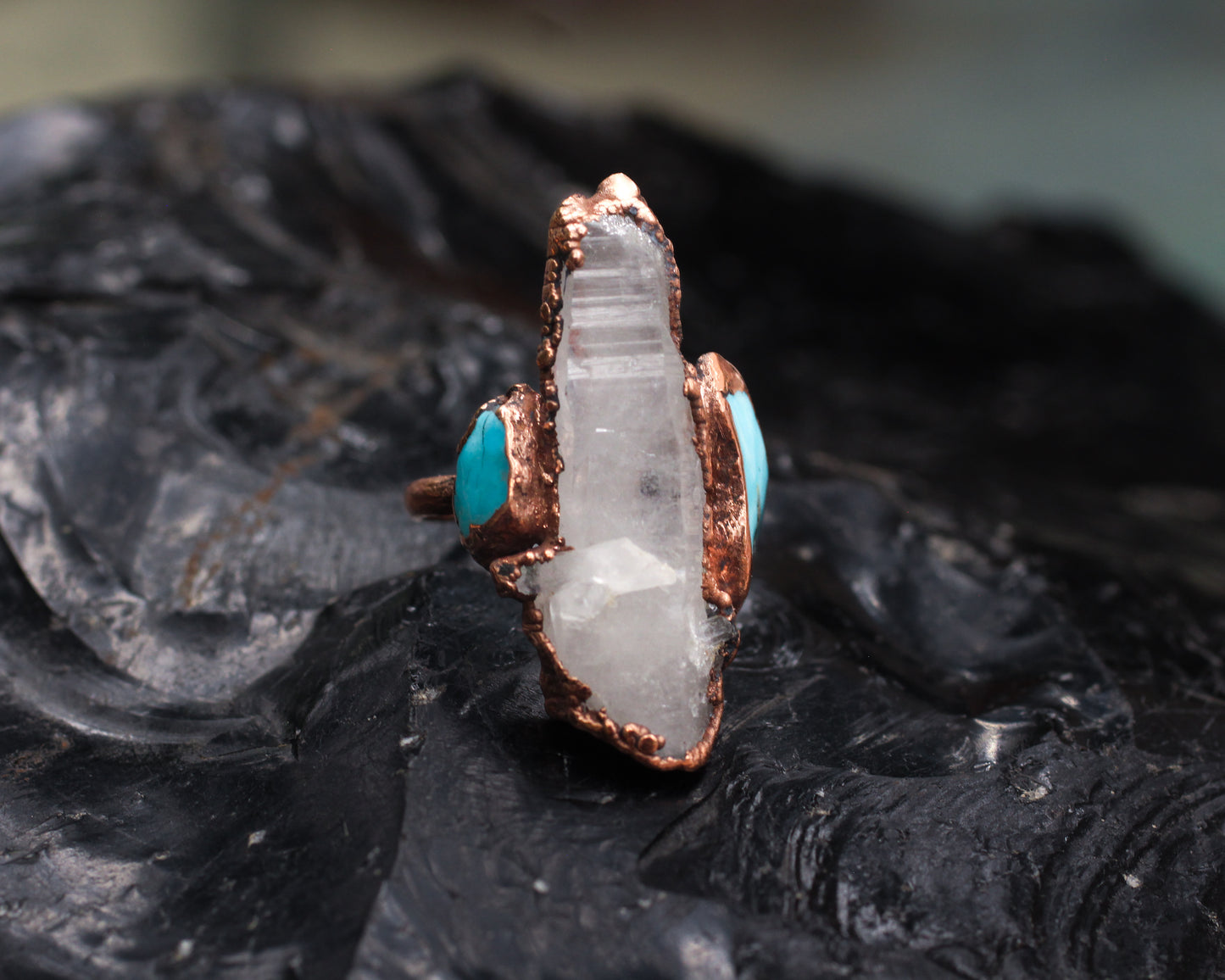 Quartz and Turquoise ring - Size 7.75